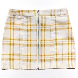Forever 21 Plaid High Waisted Zip Up Front Mini Skirt White Yellow Medium